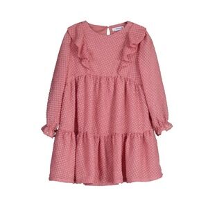 Mayoral Girls Rose Textured Ruffle Tiered Long Sleeve Dress Kids Size 2T